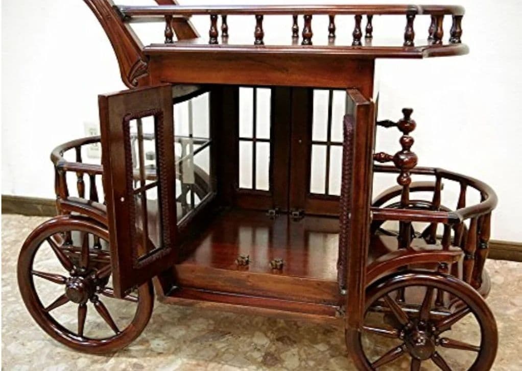 マホガニー　シンデレラワゴン　馬車　アンティーク　木製　家具　ブラウン　収納　棚
