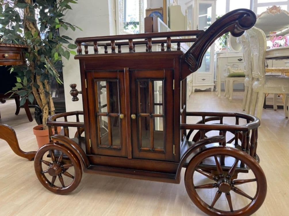 マホガニー　シンデレラワゴン　馬車　アンティーク　木製　家具　ブラウン　収納　棚
