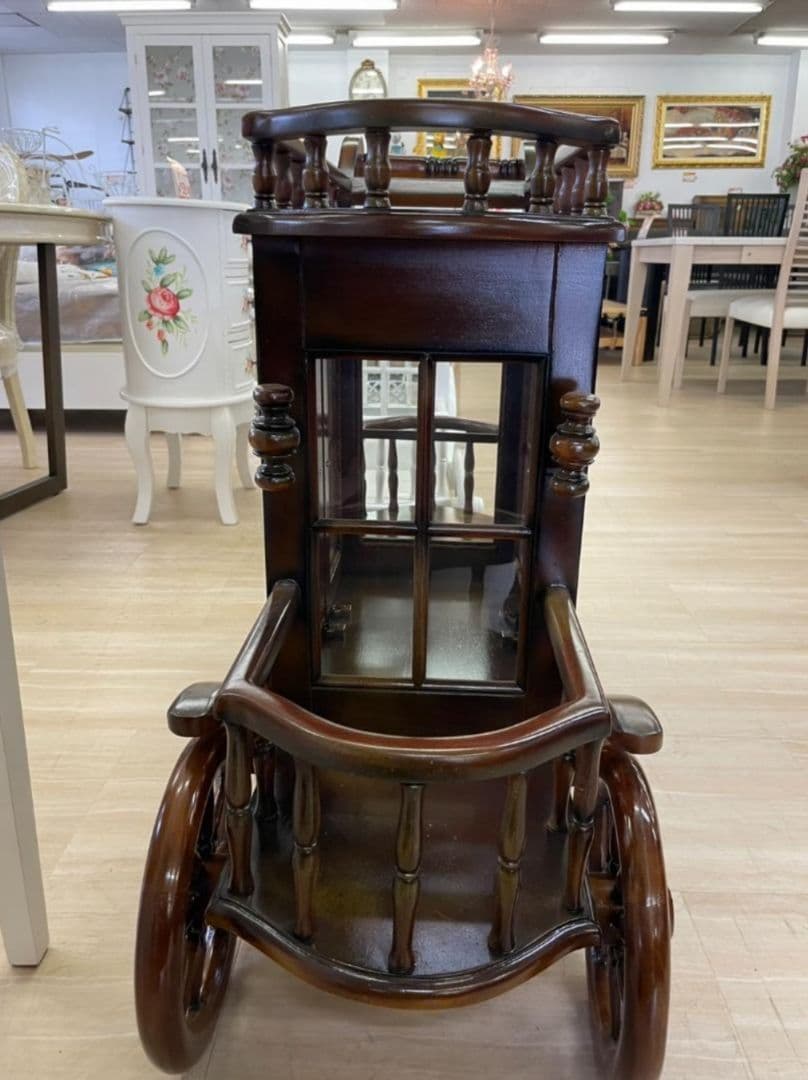 マホガニー　シンデレラワゴン　馬車　アンティーク　木製　家具　ブラウン　収納　棚