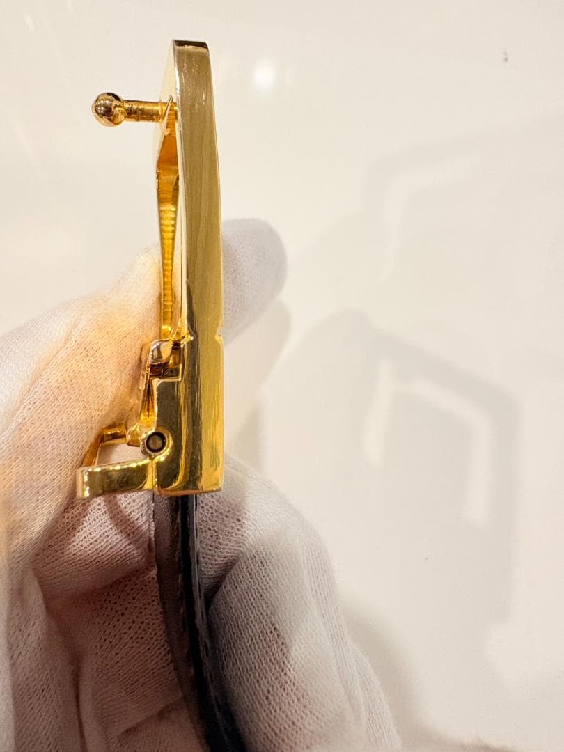 【美品】CELINE セリーヌ マカダム ブラックレザーベルト ゴールドバックル