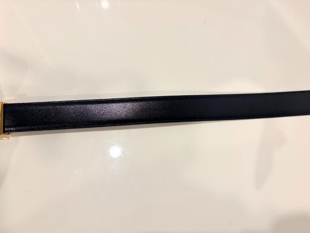【美品】CELINE セリーヌ マカダム ブラックレザーベルト ゴールドバックル