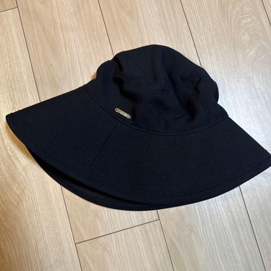 芦屋ロサブラン　プレーンハット つば13cm つば裏遮光　帽子　ブラック　m