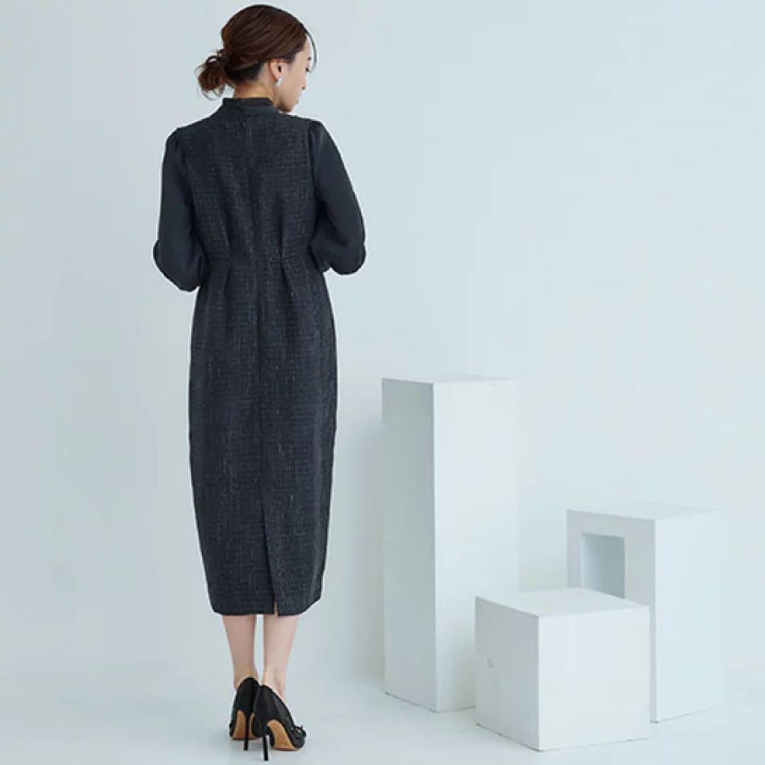 RUIRUE BOUTIQUE ミックスツイードコンビ・ロングナローワンピースM