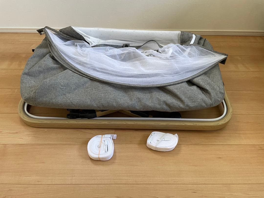 HZDMJ ベビーベッド グレー メッシュカバー付き