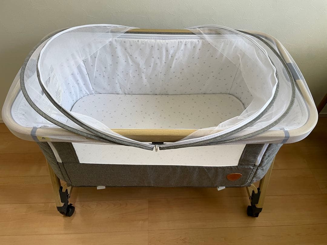 HZDMJ ベビーベッド グレー メッシュカバー付き