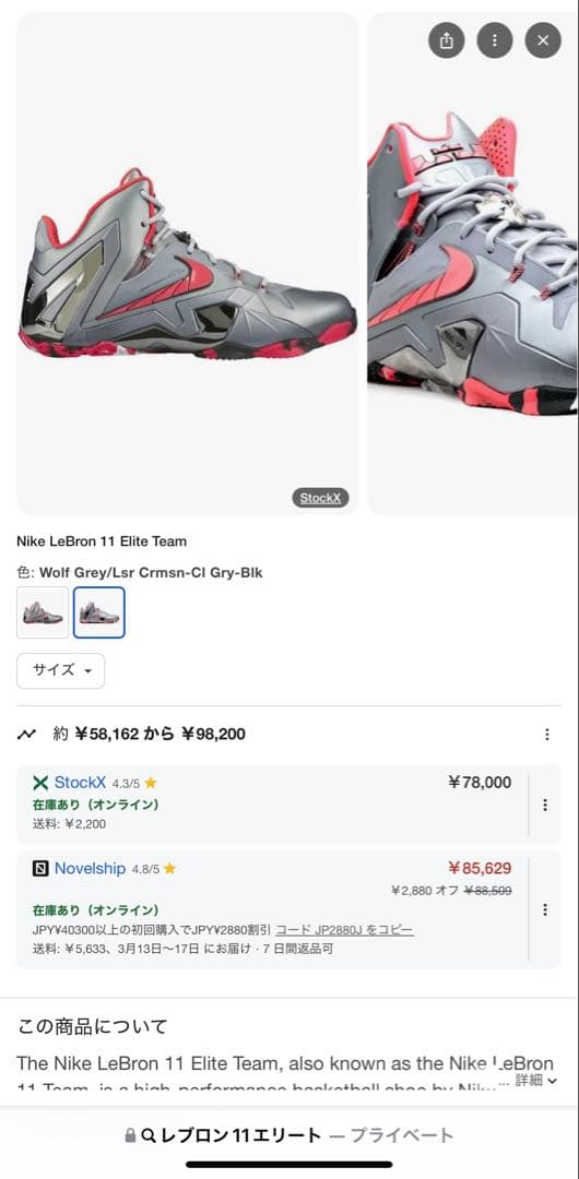 な*こ様 送料無料で思い切った値下げです‼️ナイキ　レブロン11エリート