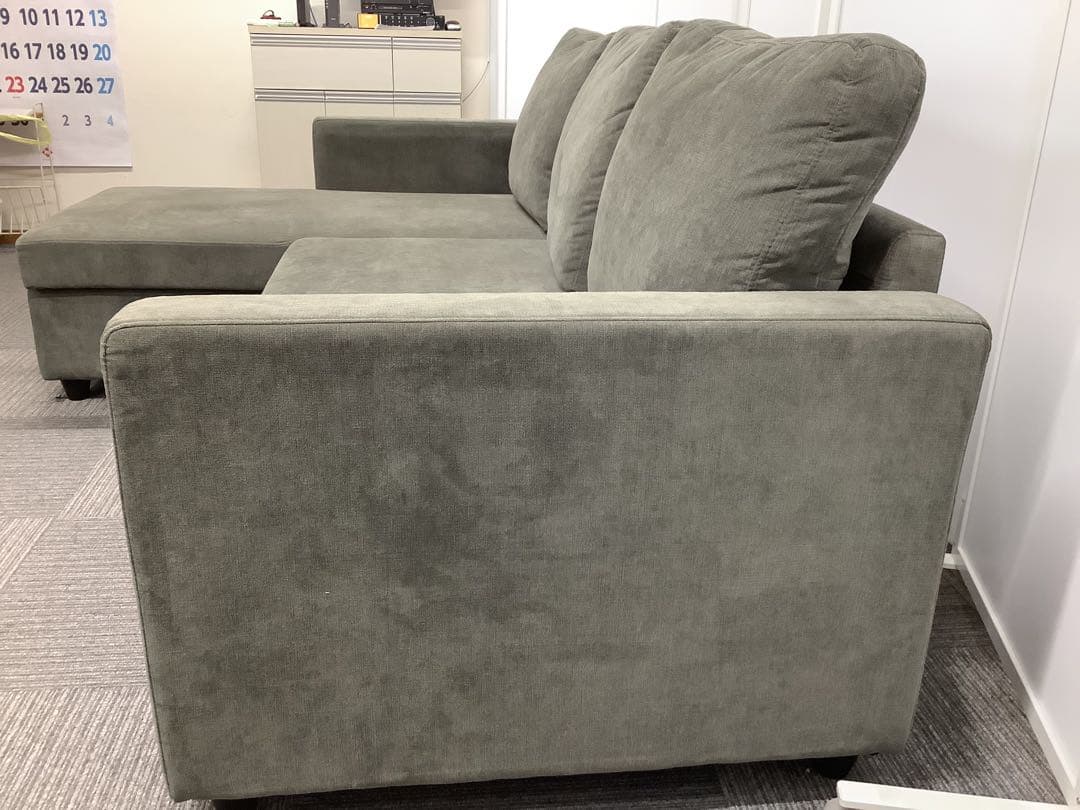 なら 極上中古！ニトリ ソファベッド 布張り 収納付きカウチソファ グレー