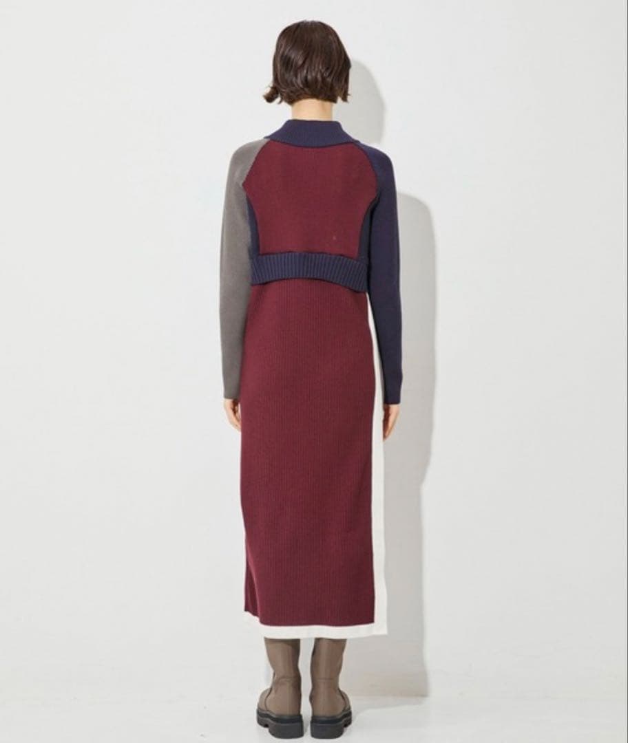 【新品タグ付き】A+TOKYO ハーフジップカラーブロックニットワンピース