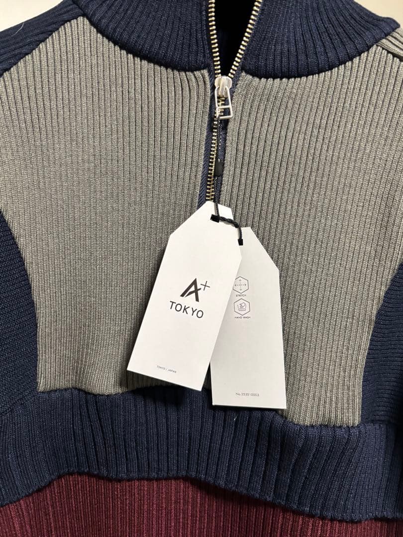 【新品タグ付き】A+TOKYO ハーフジップカラーブロックニットワンピース