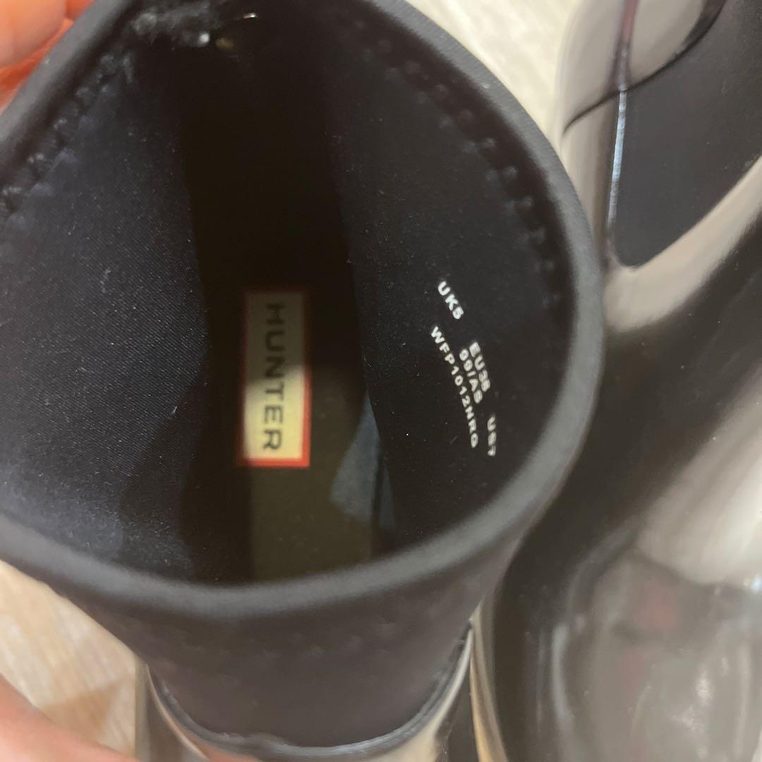 1度着HUNTERハンターリファインド ミッド ヒール グロス レインブーツ38