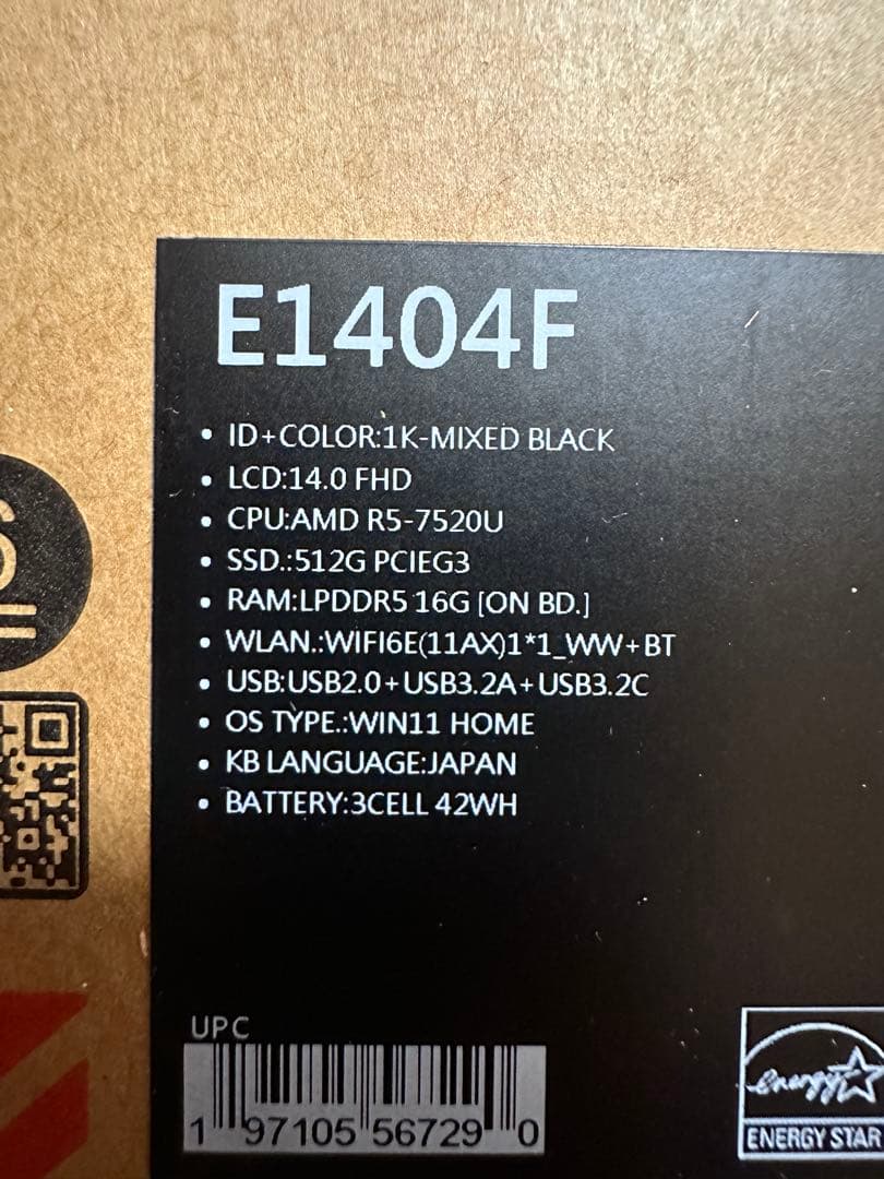 Windowsノート本体 ASUS Vivobook E1404F Ryzen5 16GB 512GB