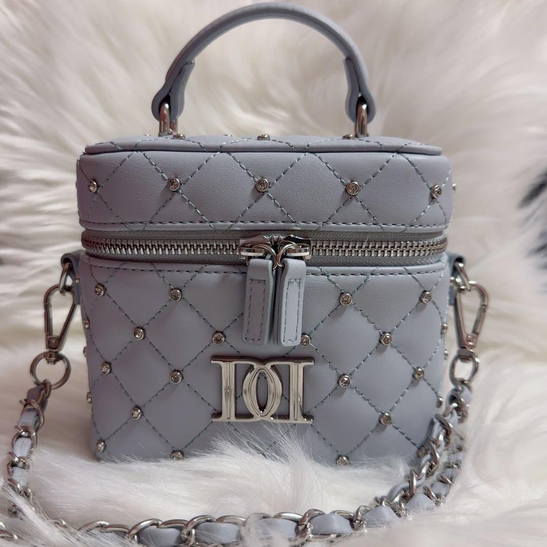 キルティングビジュースクエアミニバッグ sax