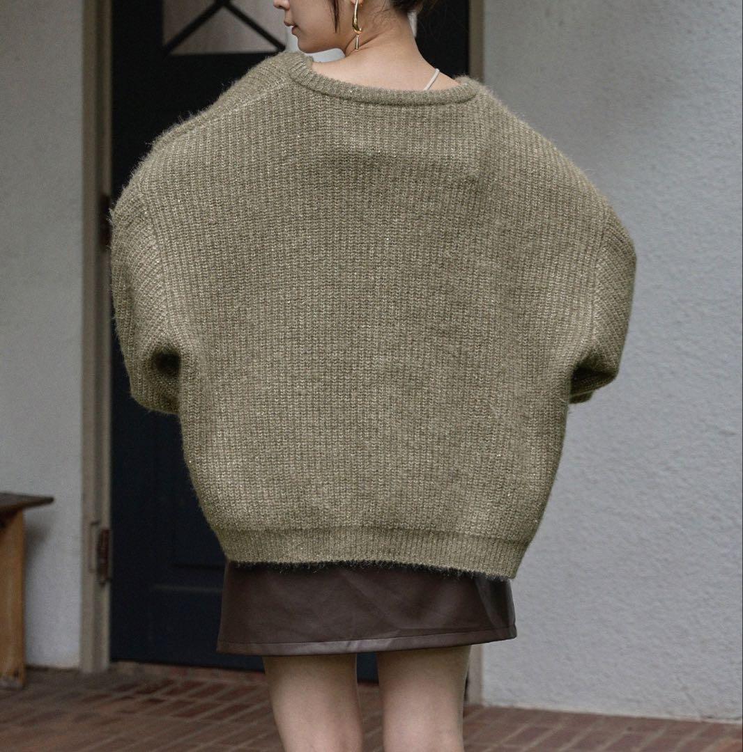 mideal スパンコールニットアンサンブル オリーブ