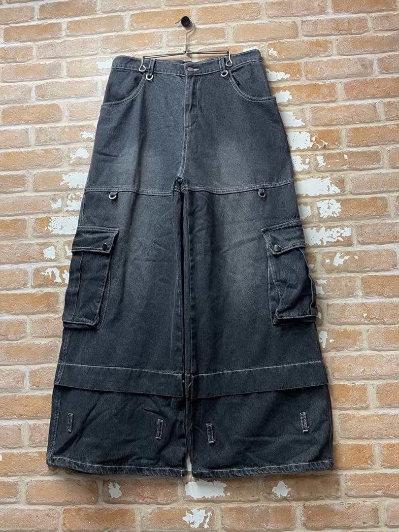 ブラックデニム　archive カーゴデニム　グランジ　y2k カーゴパンツ