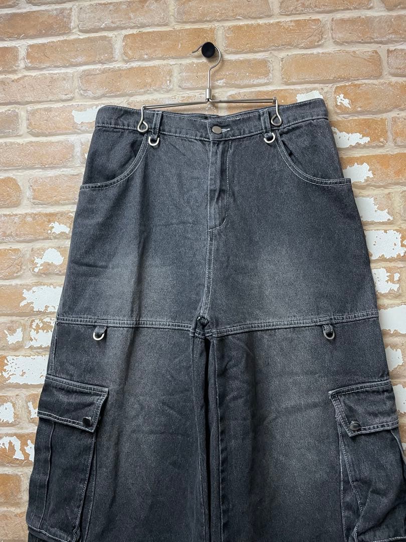 ブラックデニム　archive カーゴデニム　グランジ　y2k カーゴパンツ