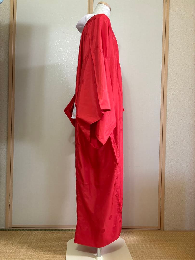 ふりふ　カラー長襦袢　赤　朱色　水玉模様