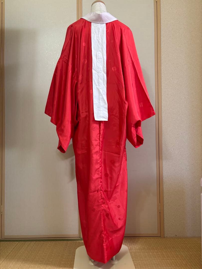 ふりふ　カラー長襦袢　赤　朱色　水玉模様