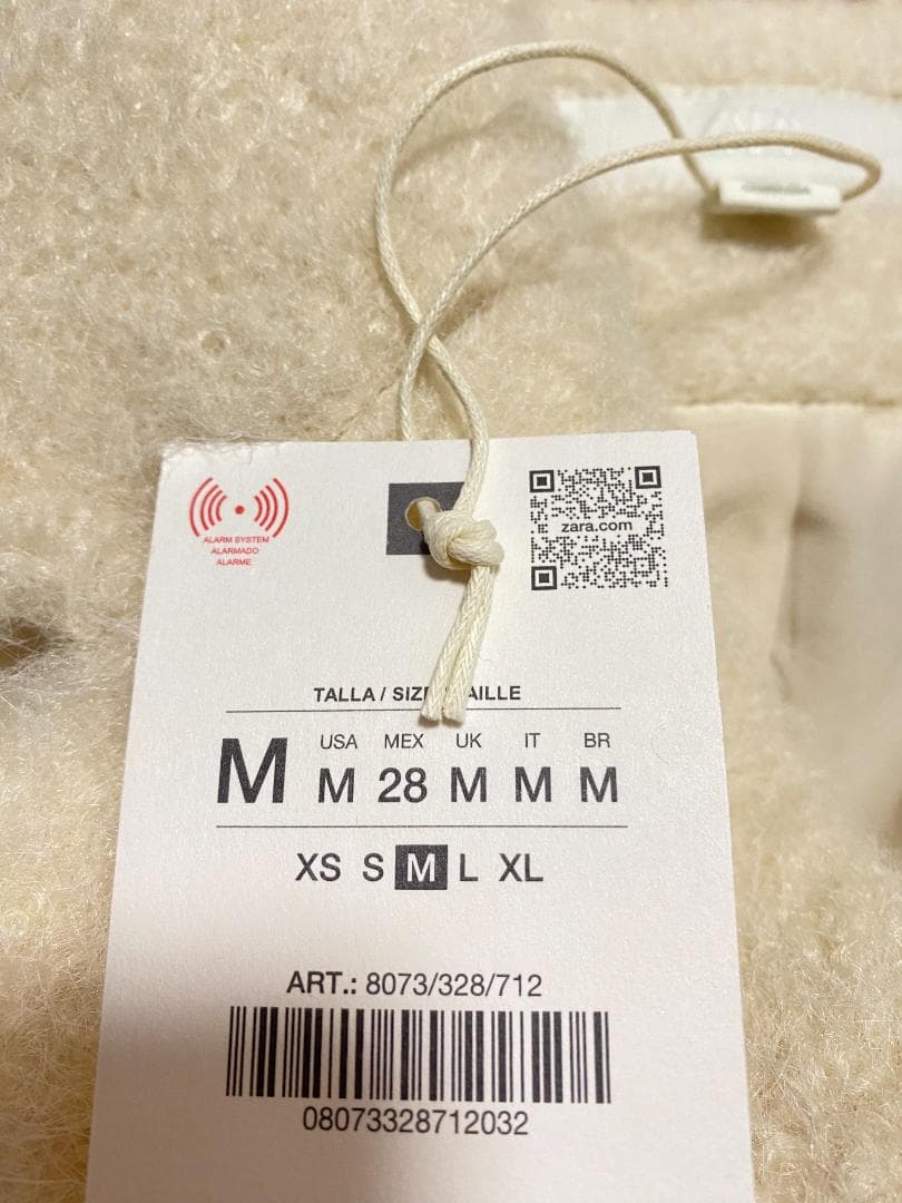 希少 Mサイズ ZARA ブークレダブルブレストミディ丈コート エクリュ