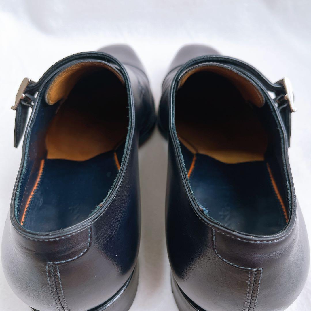 極美品 サントーニ ダブルモンクストラップ レザー 革靴 黒 ストレートチップ