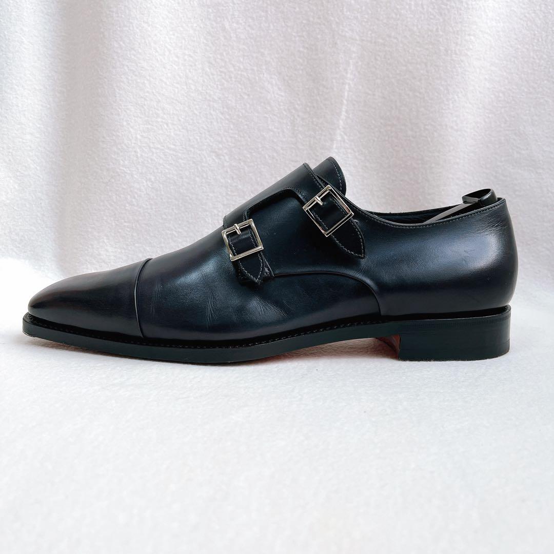 極美品 サントーニ ダブルモンクストラップ レザー 革靴 黒 ストレートチップ