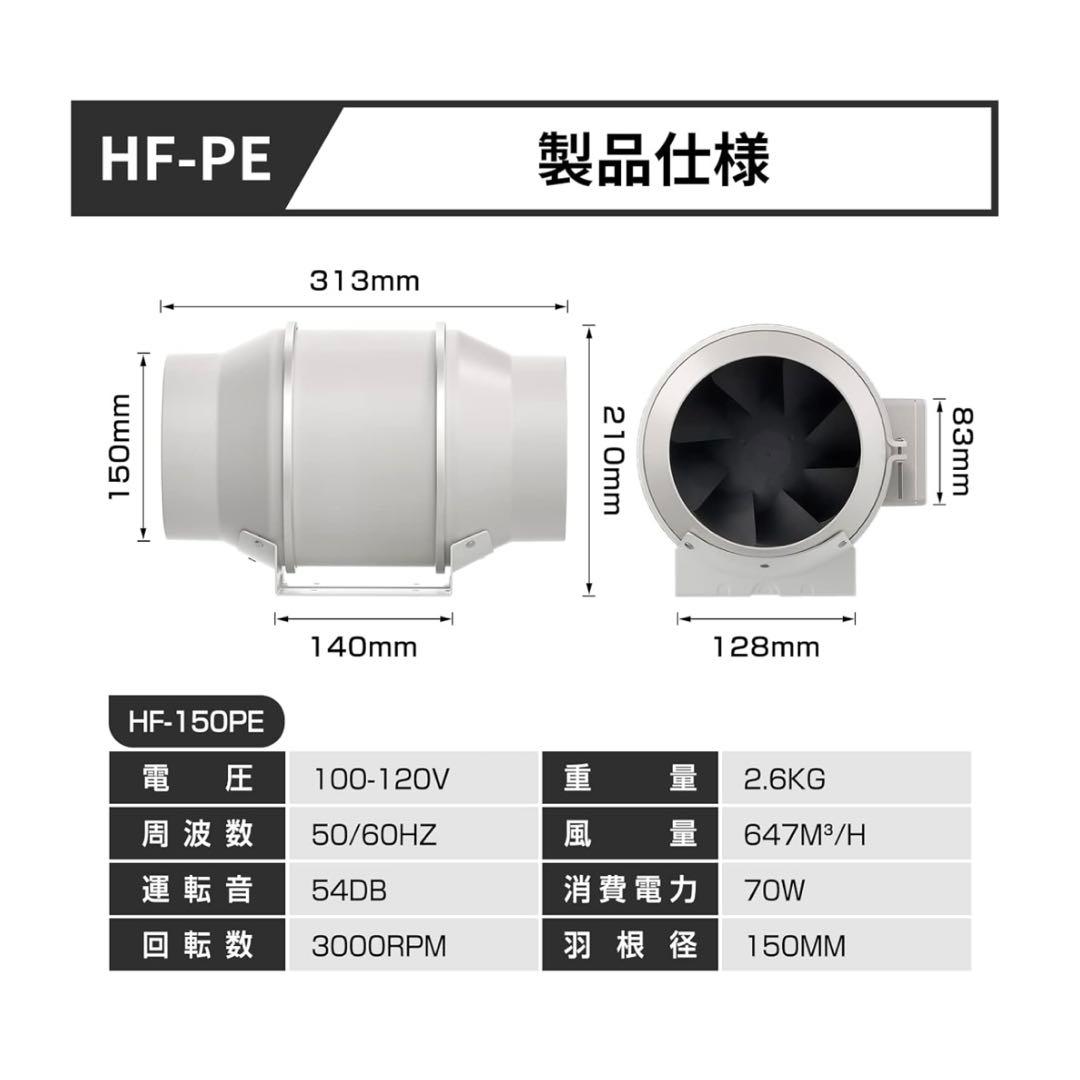 Hon&Guan ダクトファン インバータダクトファン 110V~240V