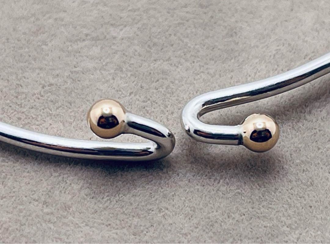 c225 オールドティファニー　ダブルフック　バングル　k14 シルバー　925