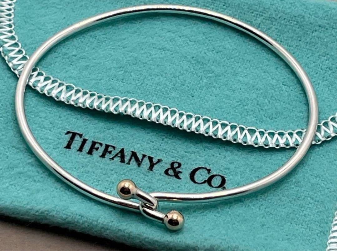 c225 オールドティファニー　ダブルフック　バングル　k14 シルバー　925