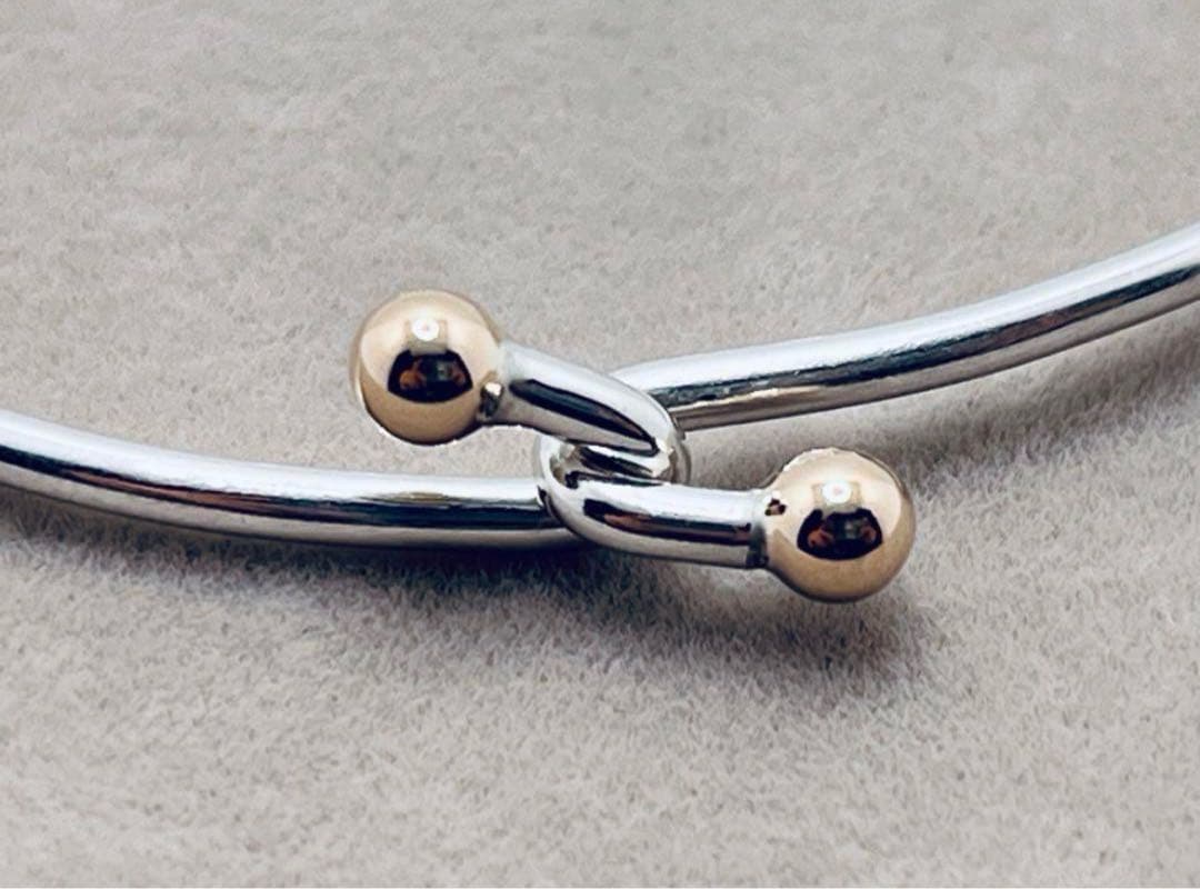 c225 オールドティファニー　ダブルフック　バングル　k14 シルバー　925