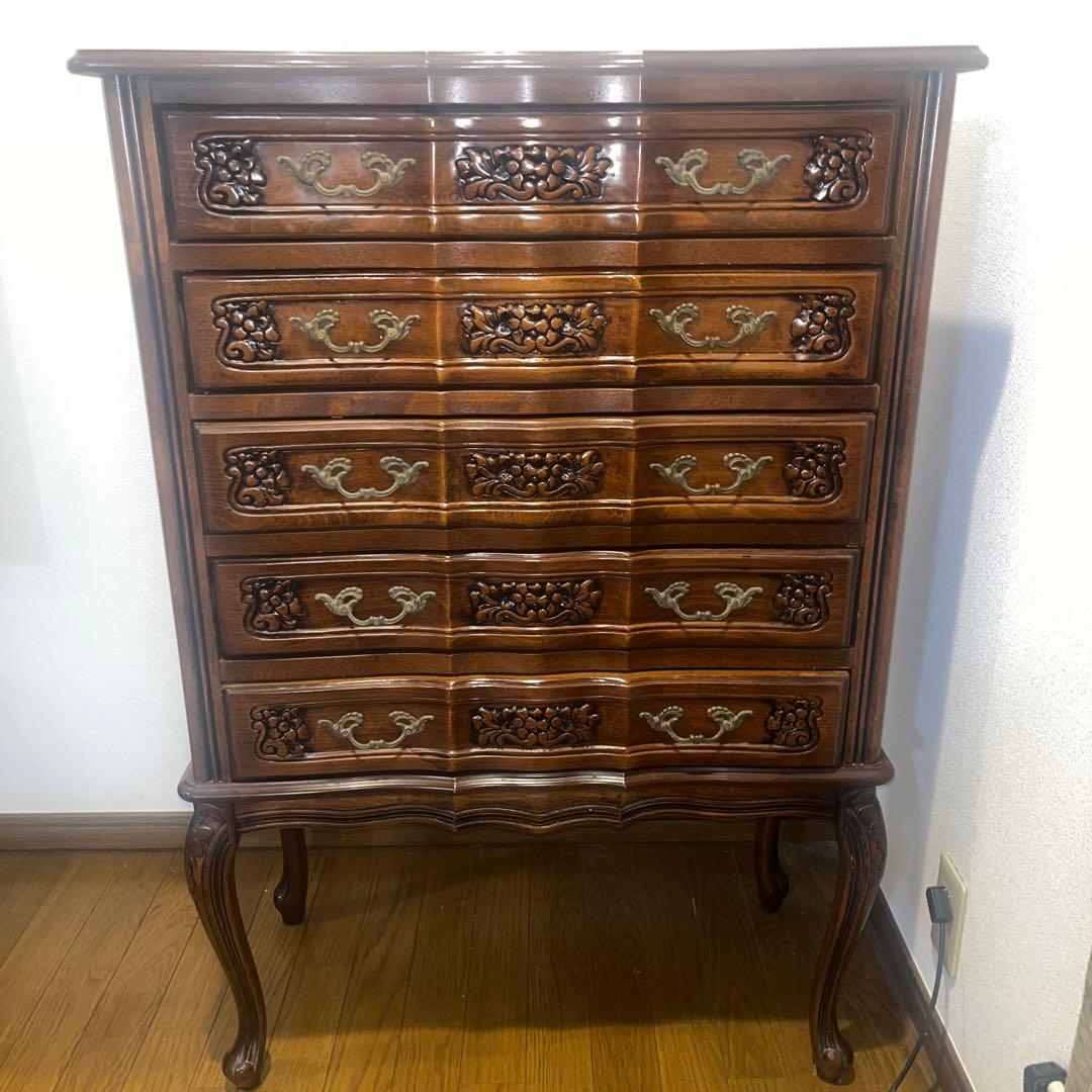 イタリア製　アンティーク家具　猫脚　5段チェスト