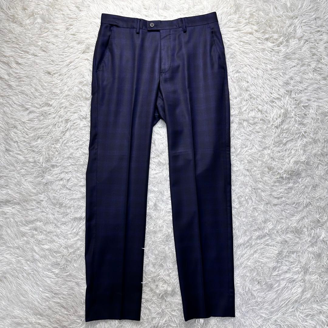 現行 極美品 ポールスミス 国旗柄 光沢 チェック 高級レダ ネイビー L 総裏