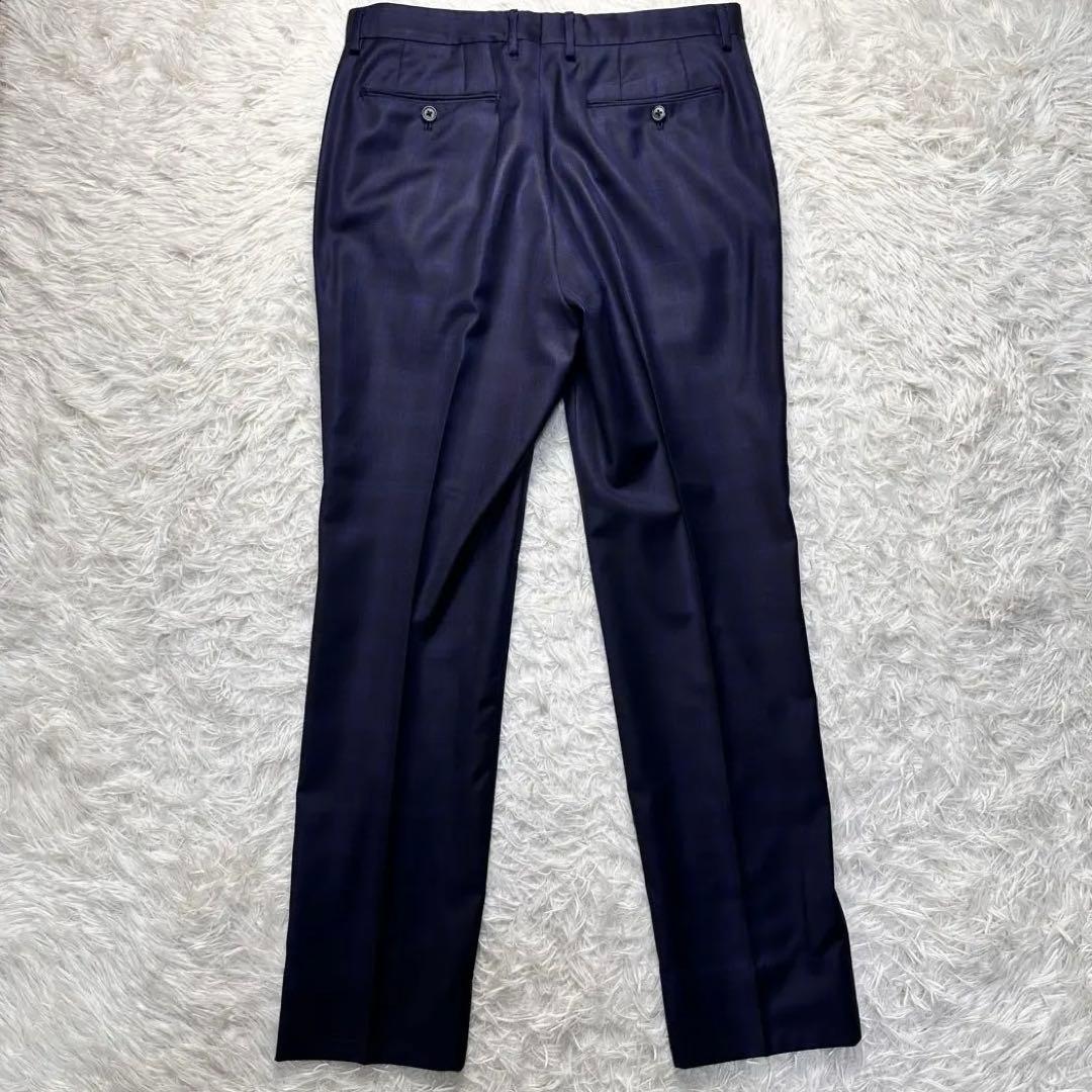 現行 極美品 ポールスミス 国旗柄 光沢 チェック 高級レダ ネイビー L 総裏