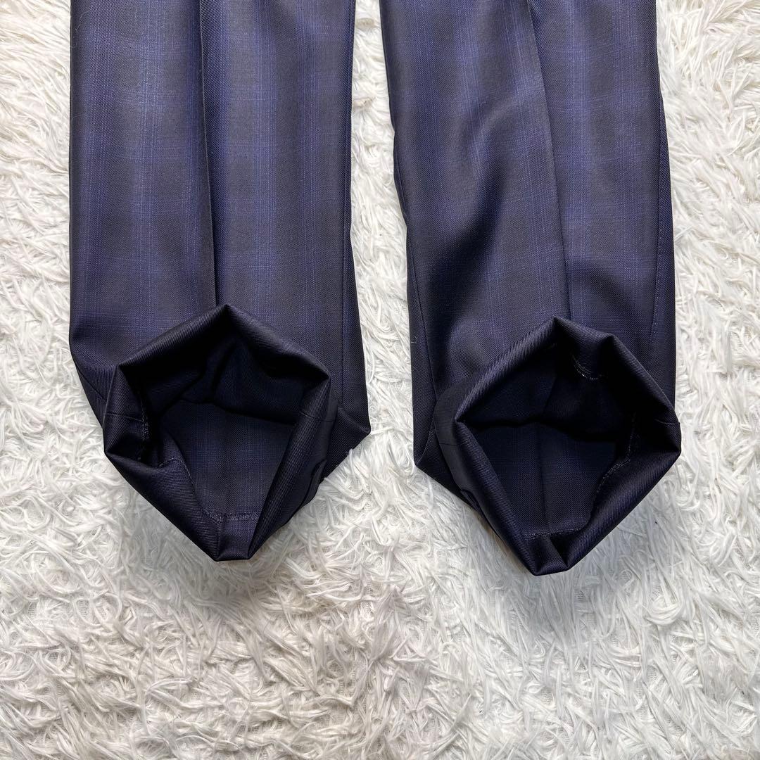 現行 極美品 ポールスミス 国旗柄 光沢 チェック 高級レダ ネイビー L 総裏