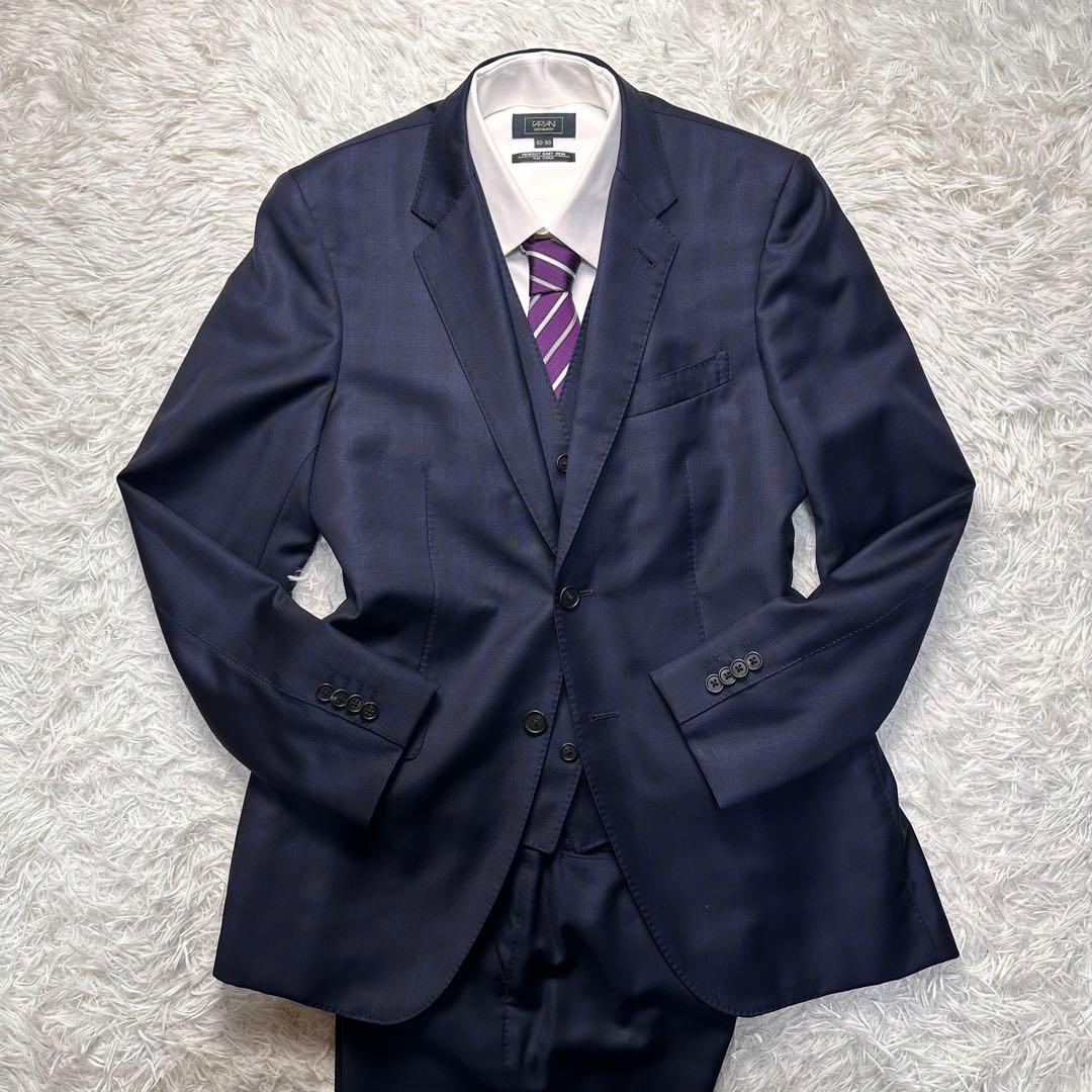 現行 極美品 ポールスミス 国旗柄 光沢 チェック 高級レダ ネイビー L 総裏