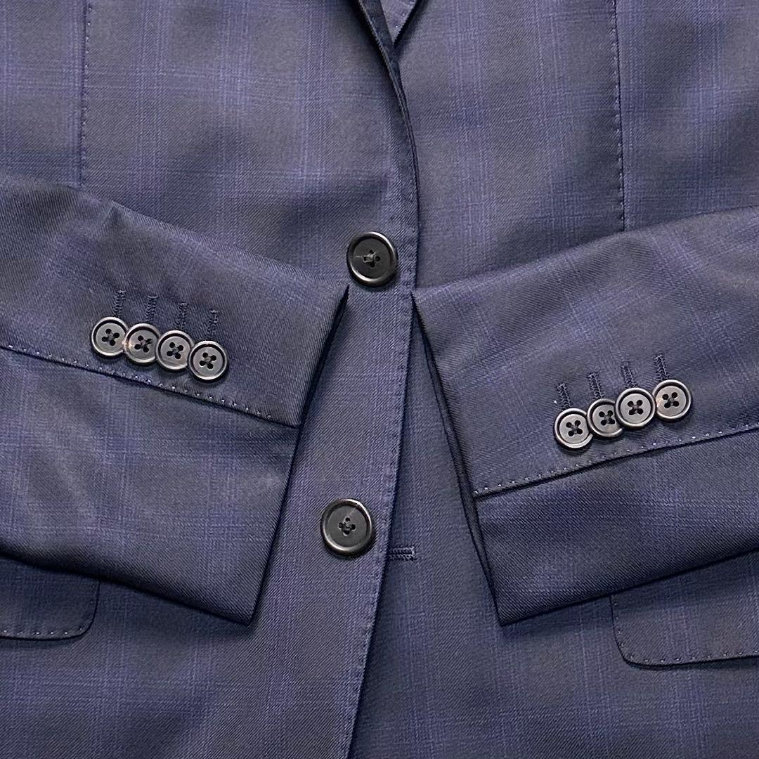 現行 極美品 ポールスミス 国旗柄 光沢 チェック 高級レダ ネイビー L 総裏