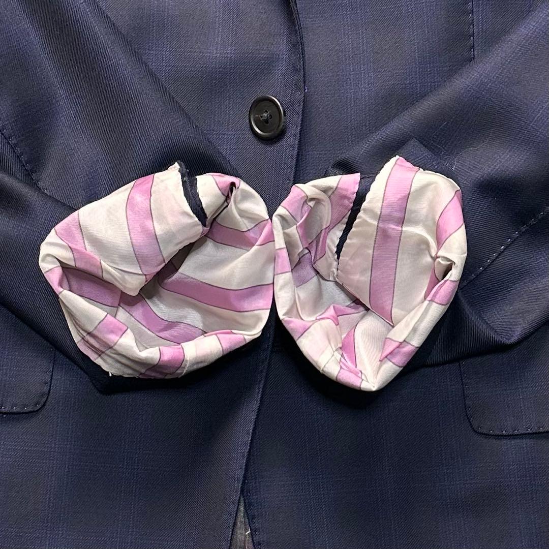 現行 極美品 ポールスミス 国旗柄 光沢 チェック 高級レダ ネイビー L 総裏