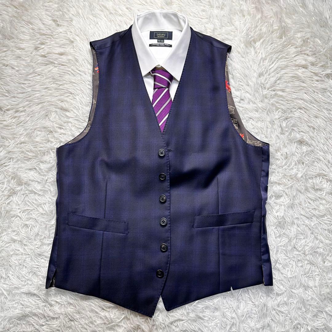 現行 極美品 ポールスミス 国旗柄 光沢 チェック 高級レダ ネイビー L 総裏