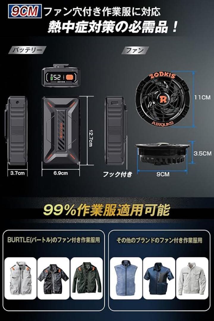 ファンバッテリーセット 52V 40500mAh 暴風 ファン付き作業服用