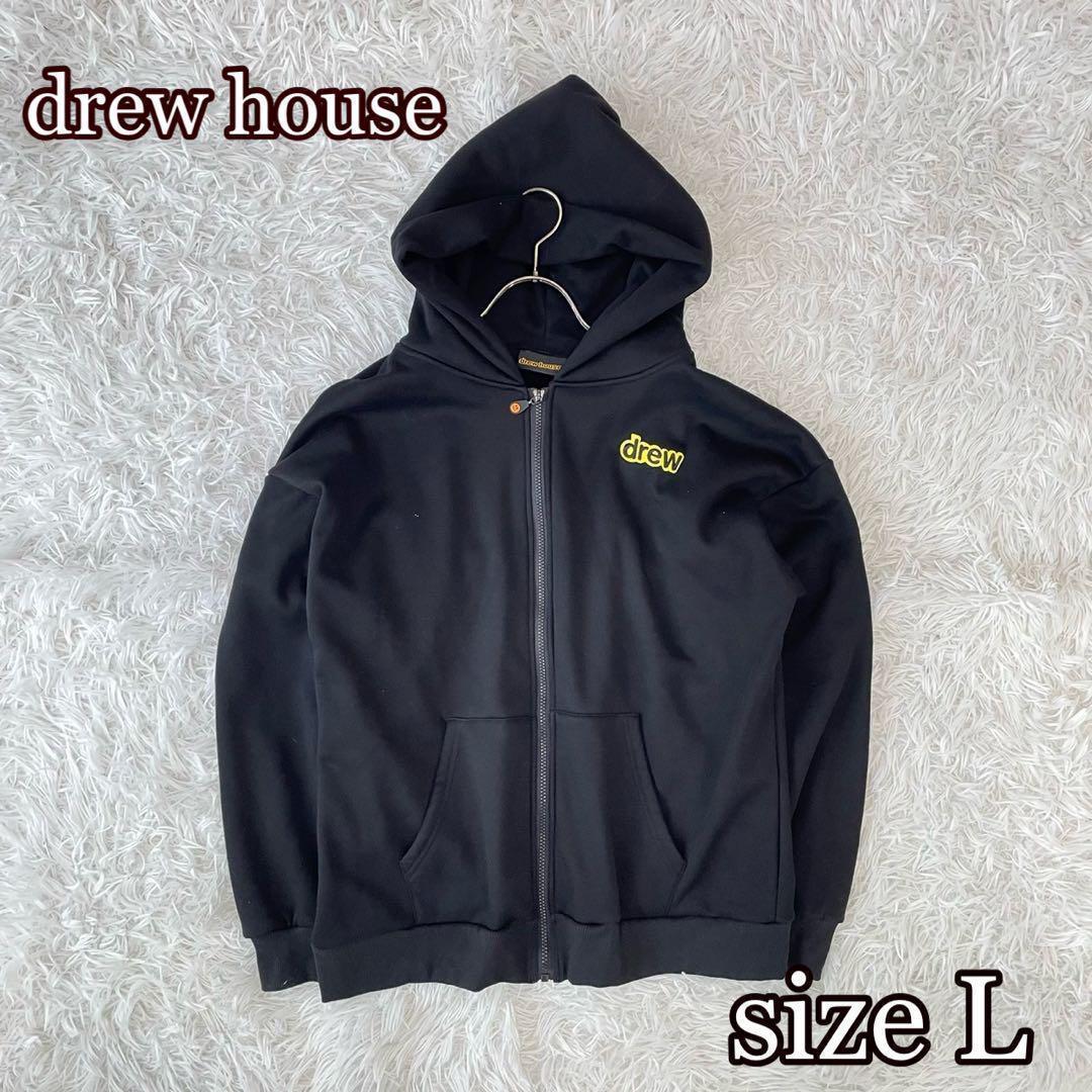 美品drew house フーディー パーカー Lニコちゃんロゴバックプリント黒