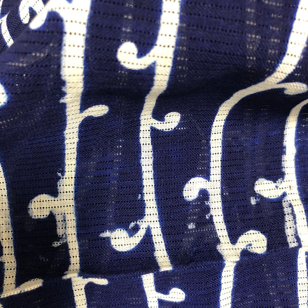 綿絽　浴衣　着物　紺色　縞模様　レトロ　ヴィンテージ　身丈約148.5 cm