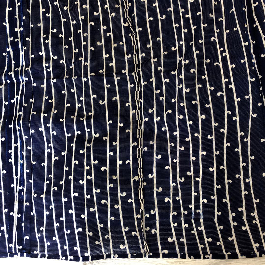 綿絽　浴衣　着物　紺色　縞模様　レトロ　ヴィンテージ　身丈約148.5 cm