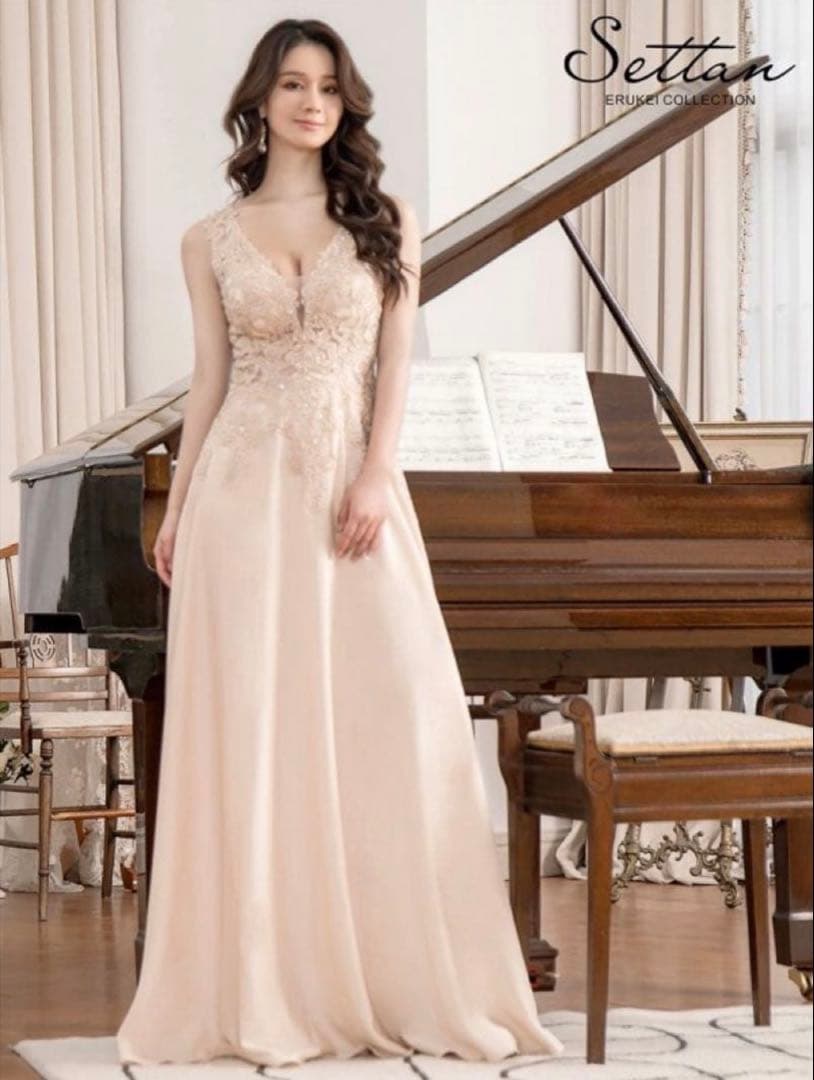 Settan レース装飾 ベージュ ロングドレス　クリーニング済み