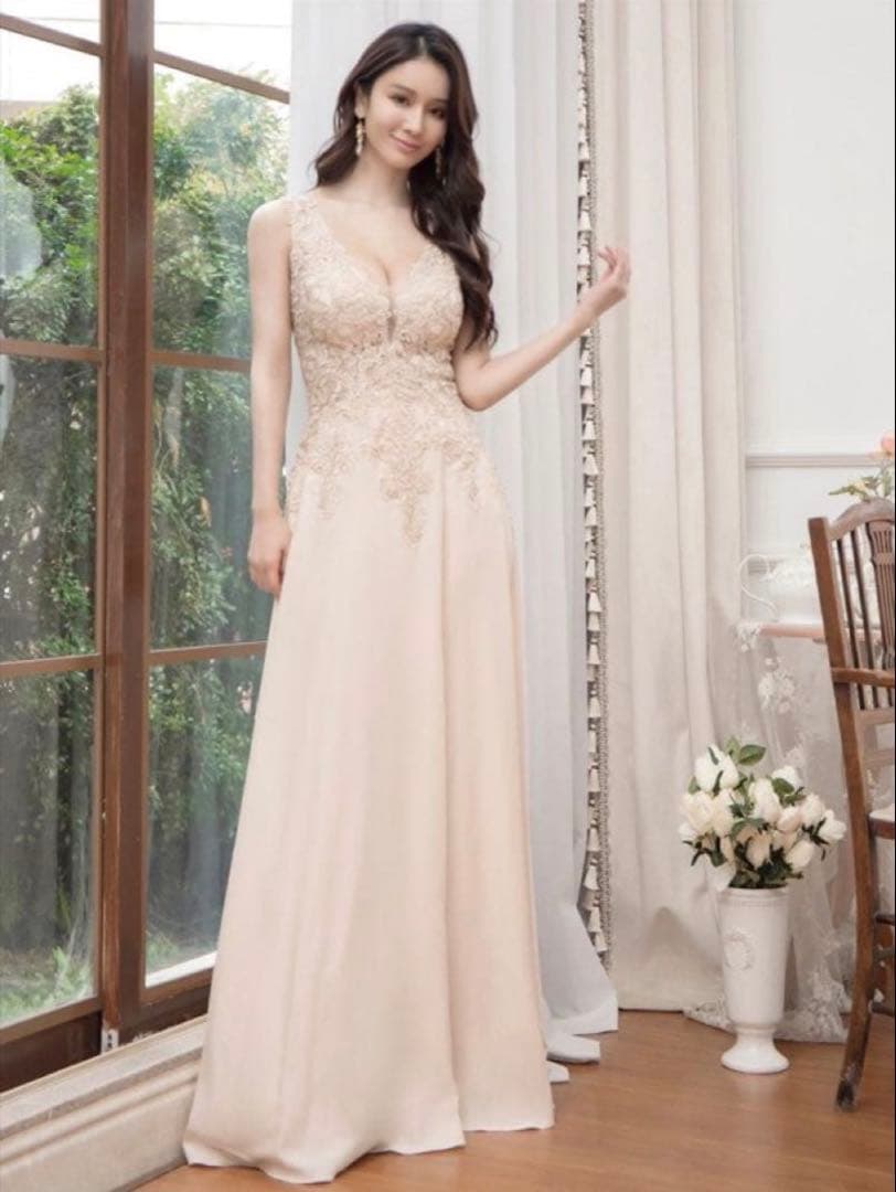 Settan レース装飾 ベージュ ロングドレス　クリーニング済み