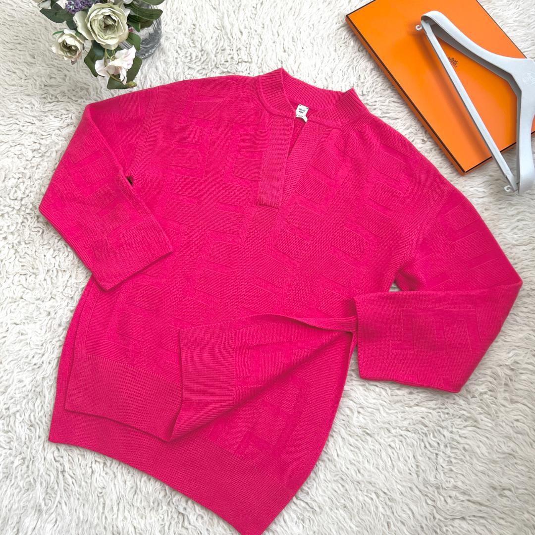 極美品★HERMES★Hジャガード★キーネック★ロングニット★チュニック