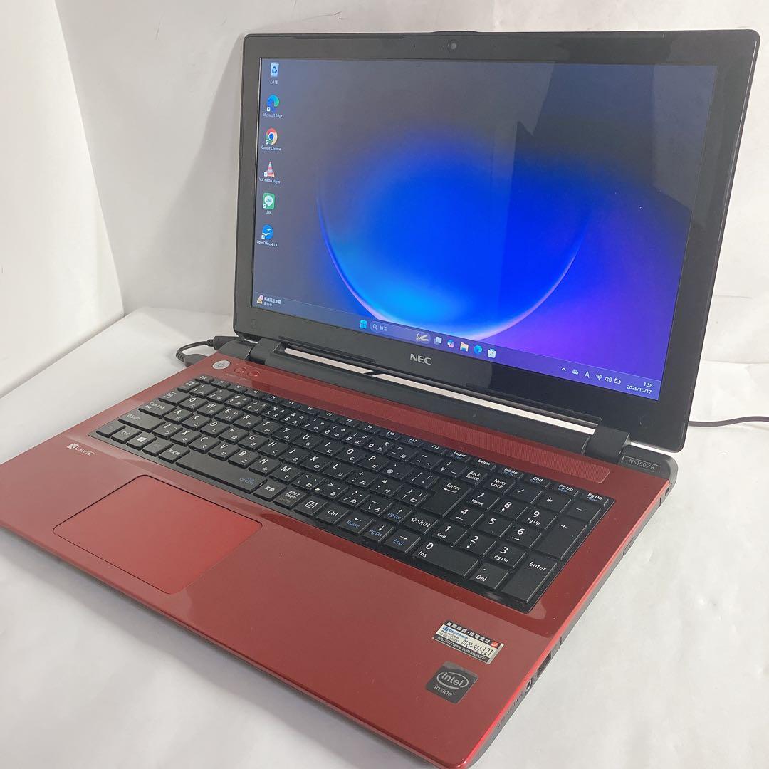 人気レッド　win11　大容量１TB　LAVIE カメラdvd搭載　ノートPC
