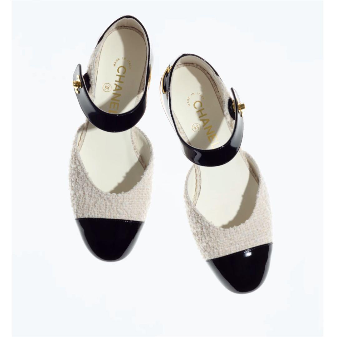 シャネル　ツイードバレリーナ　美品36ハーフ