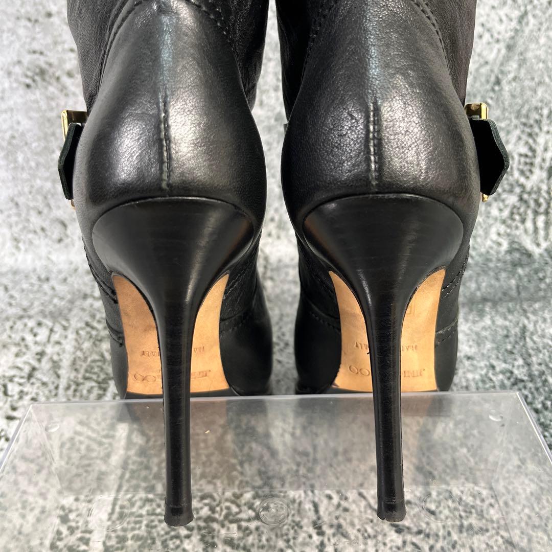 美品 ジミーチュウ エンジニアブーツ ピンヒール ブラック レザー バックル