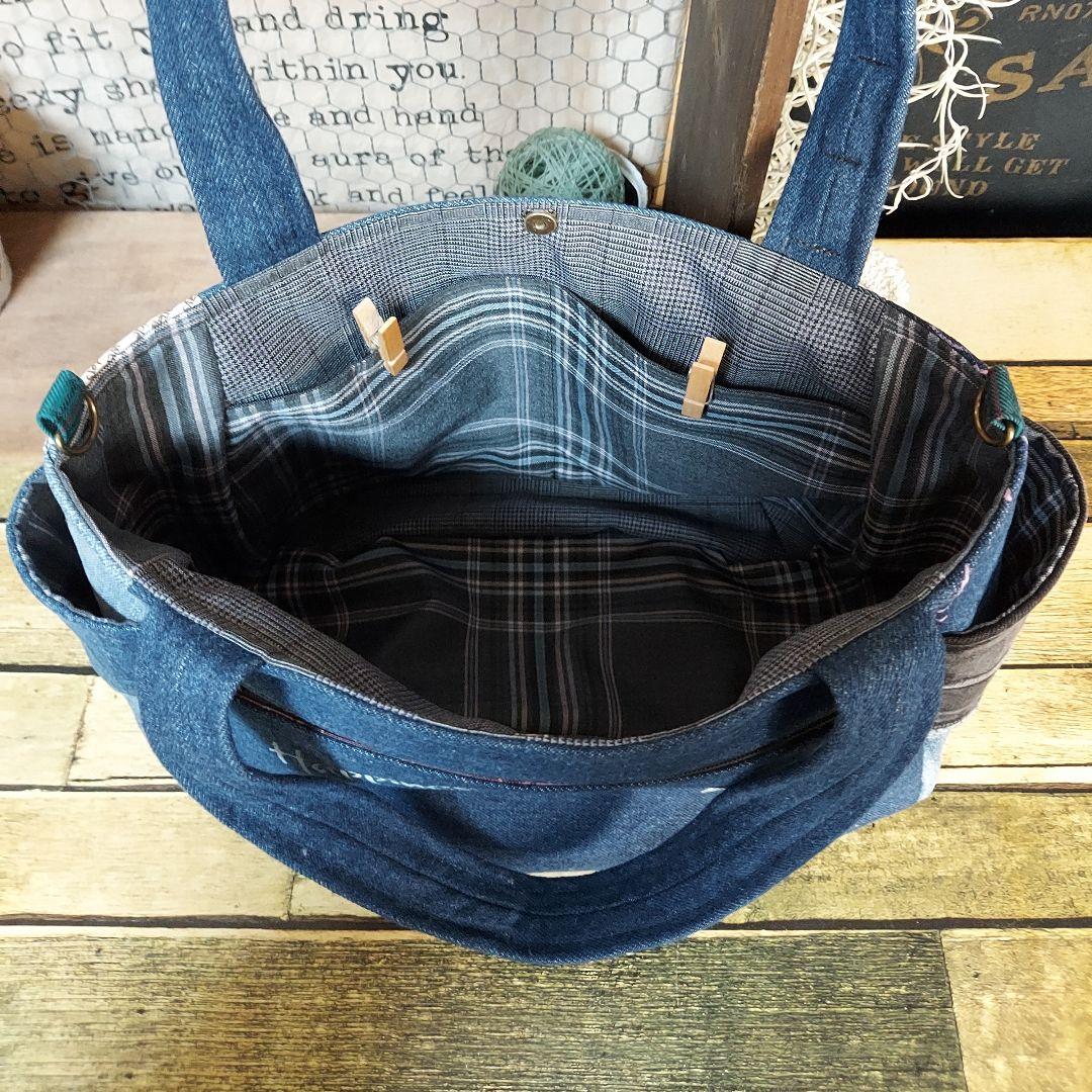 刺繍デニムバック　No.659　デニムリメイク　刺繍バック　サイドポケット