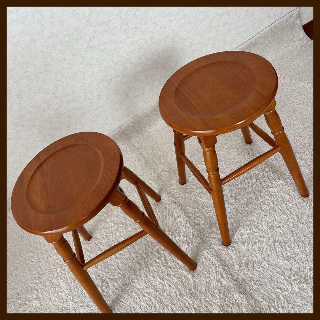 美品】市場家具 オマージュ スツール 丸椅子 木製 2脚セット カントリー