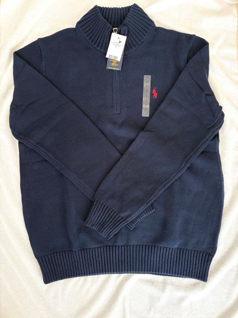 新品 ポロラルフローレン ハーフジップ ニット S 紺 ネイビー