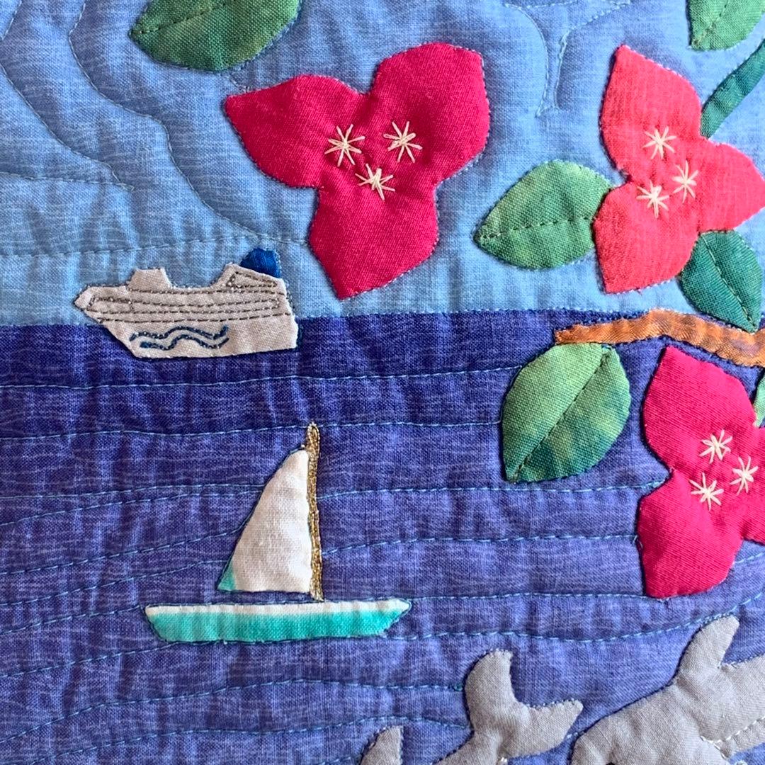 ハワイアンキルト　バッグ　タペストリー　フラガール 鳥　ハワイ　オーダー